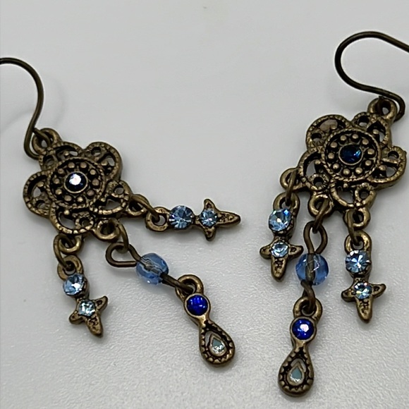 Jewelry - Brassy Blue Chandelier Crystal Earrings.